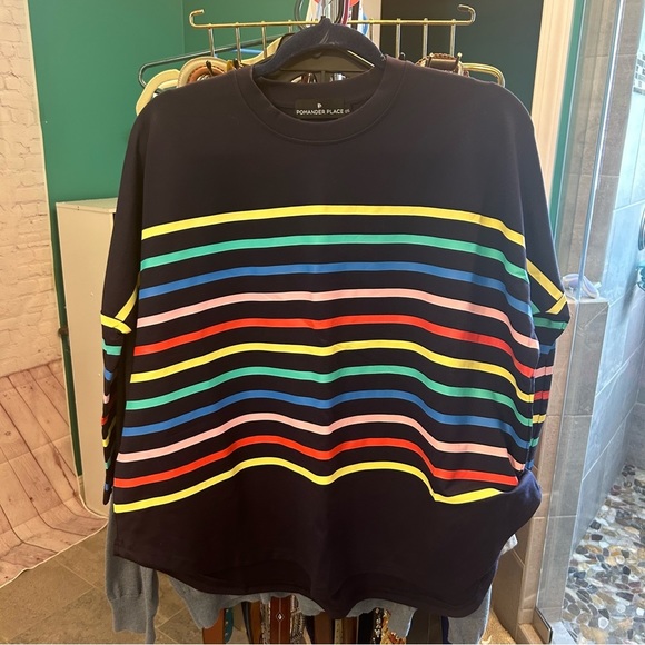 Pomander Place new colorful striped Oversized ladies 3/4 sleeve top One Size - Picture 6 of 9